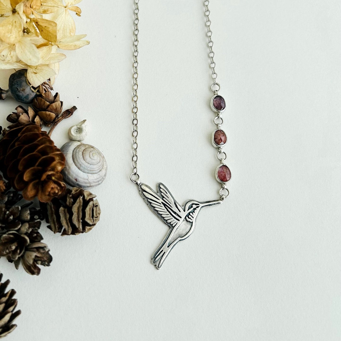 Hummingbird Necklace with Sapphires