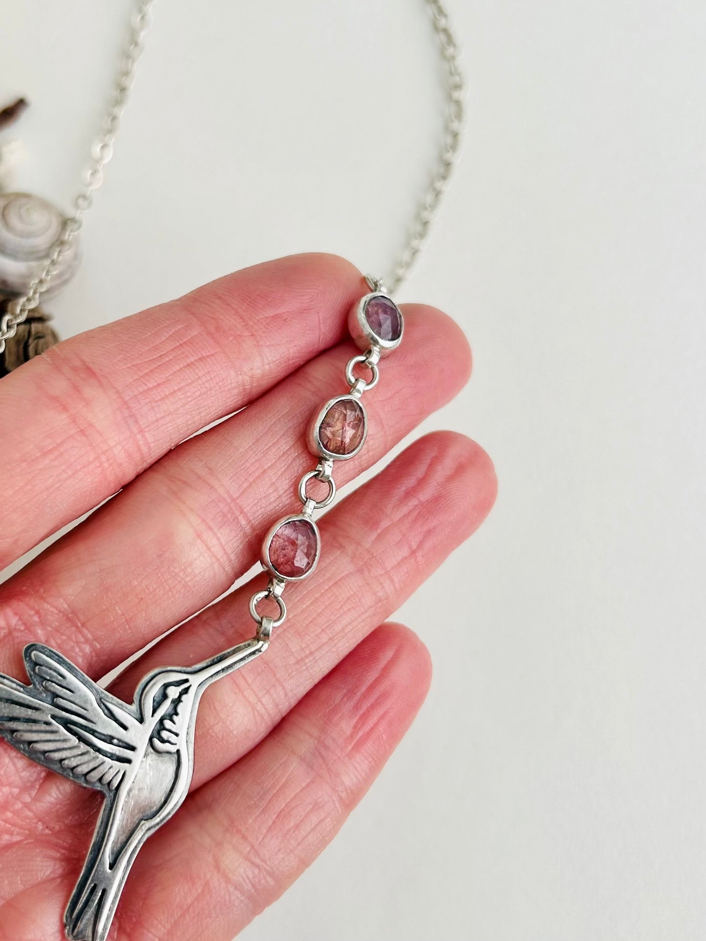 Hummingbird Necklace with Sapphires