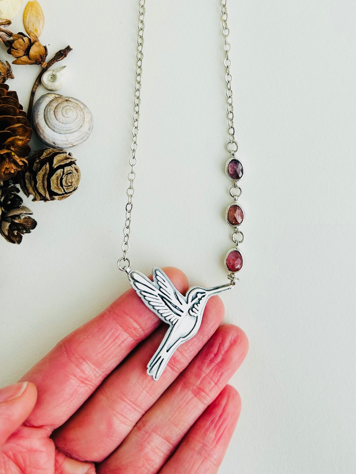 Hummingbird Necklace with Sapphires