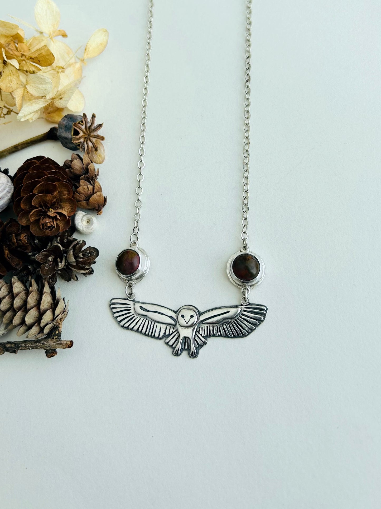 Owl Necklace with Picasso Jasper