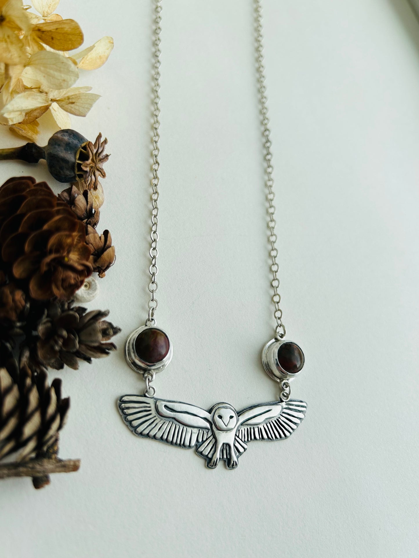Owl Necklace with Picasso Jasper