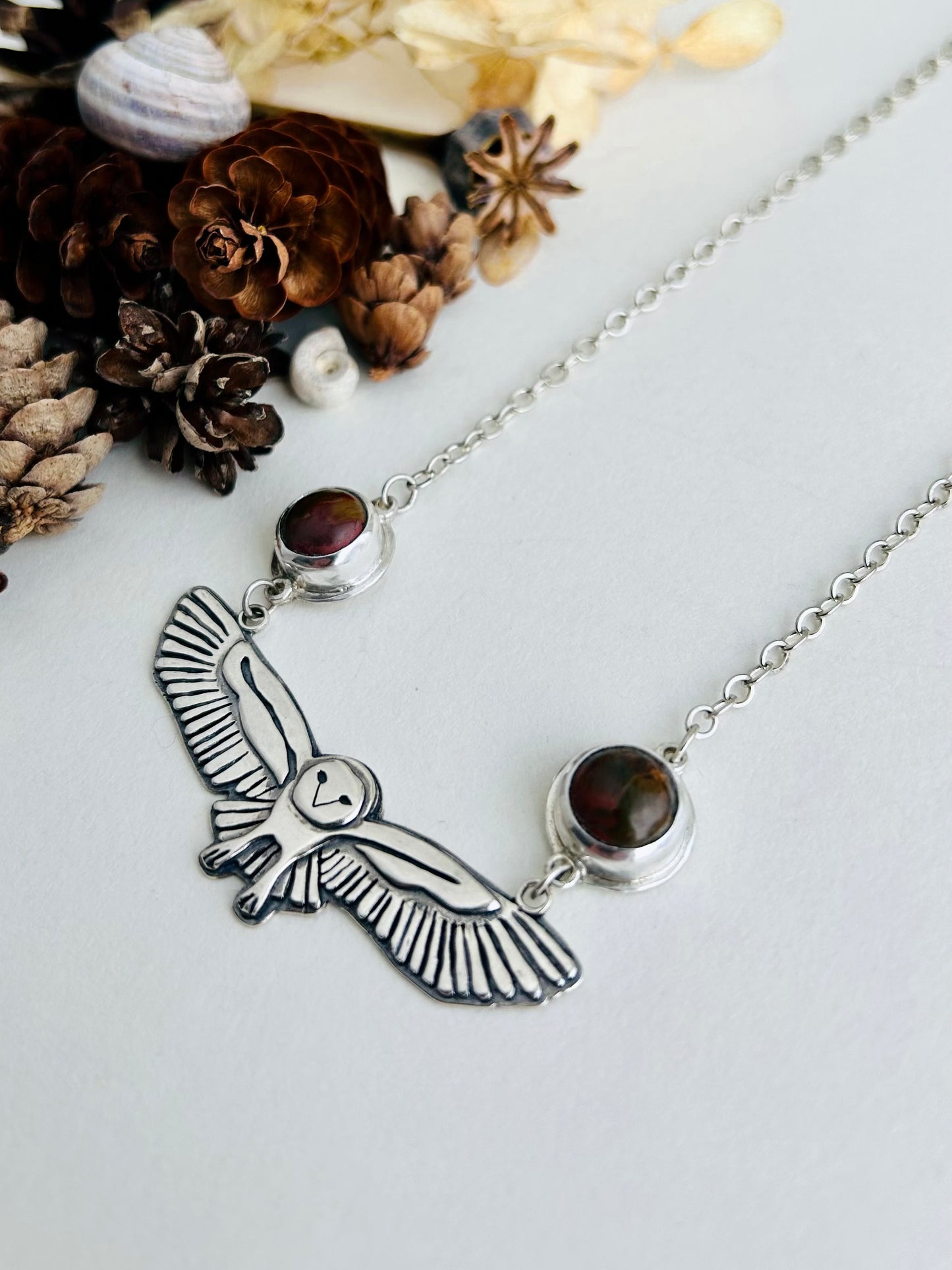Owl Necklace with Picasso Jasper