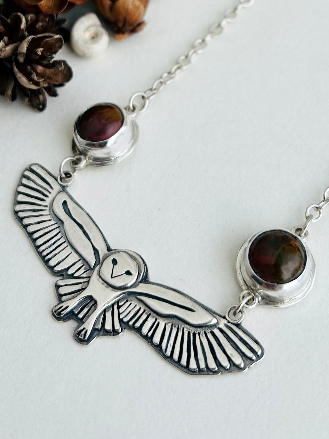 Owl Necklace with Picasso Jasper