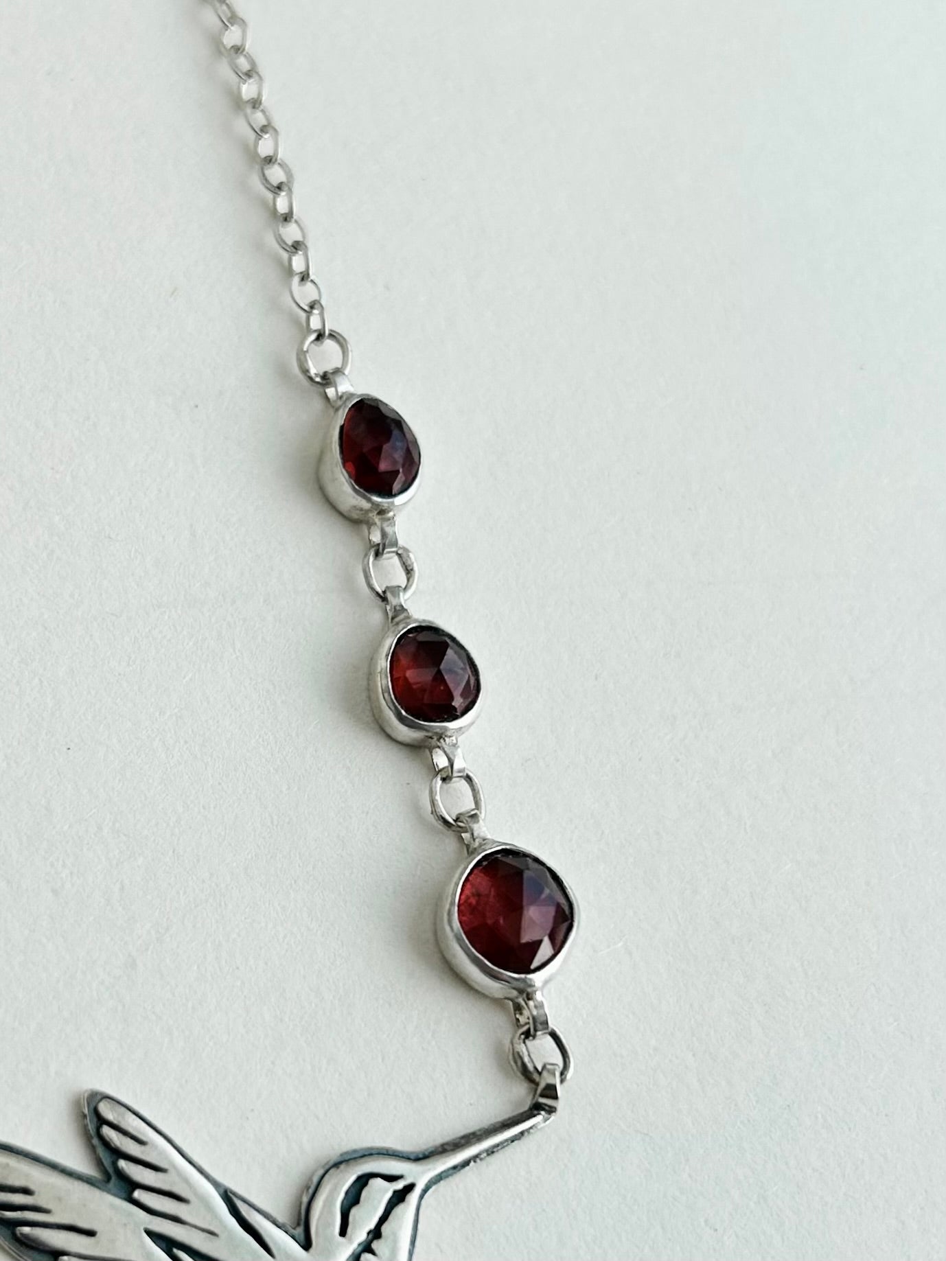 Hummingbird Necklace with Garnets