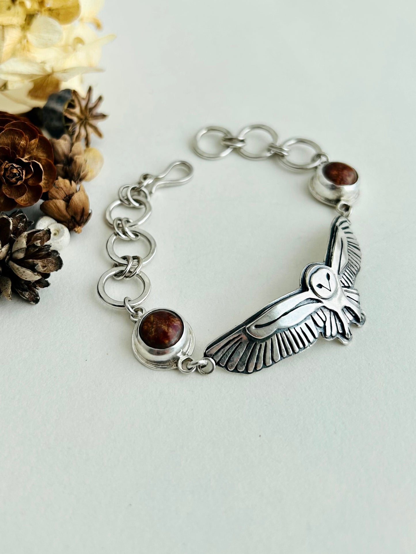 Owl Bracelet with Picasso Jasper