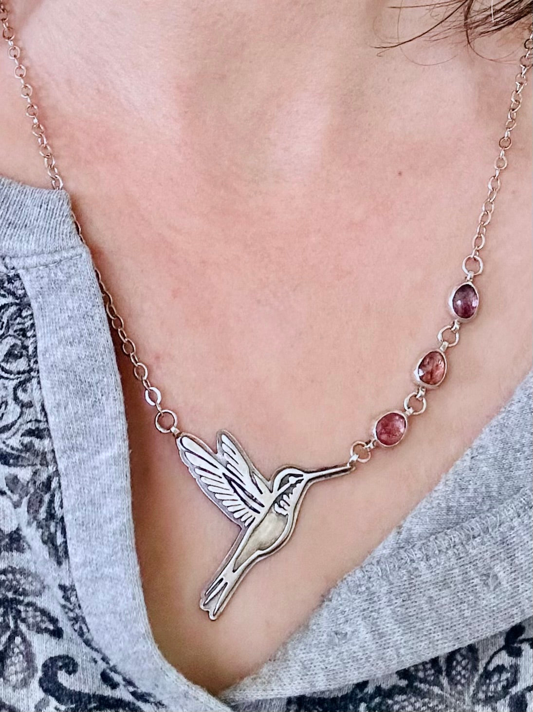 Hummingbird Necklace with Sapphires