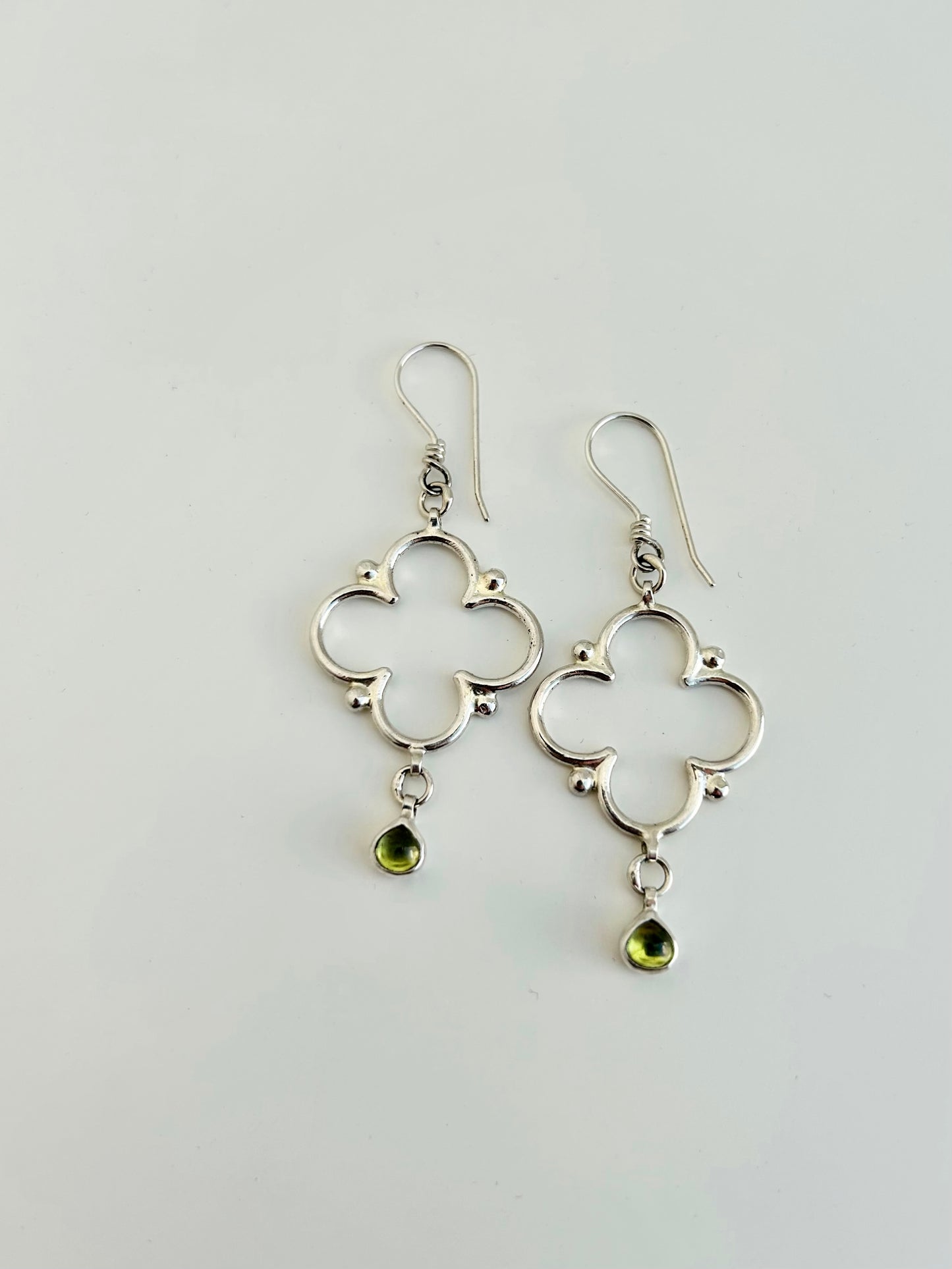 Sacred Feminine Quatrefoil Earrings with Peridot
