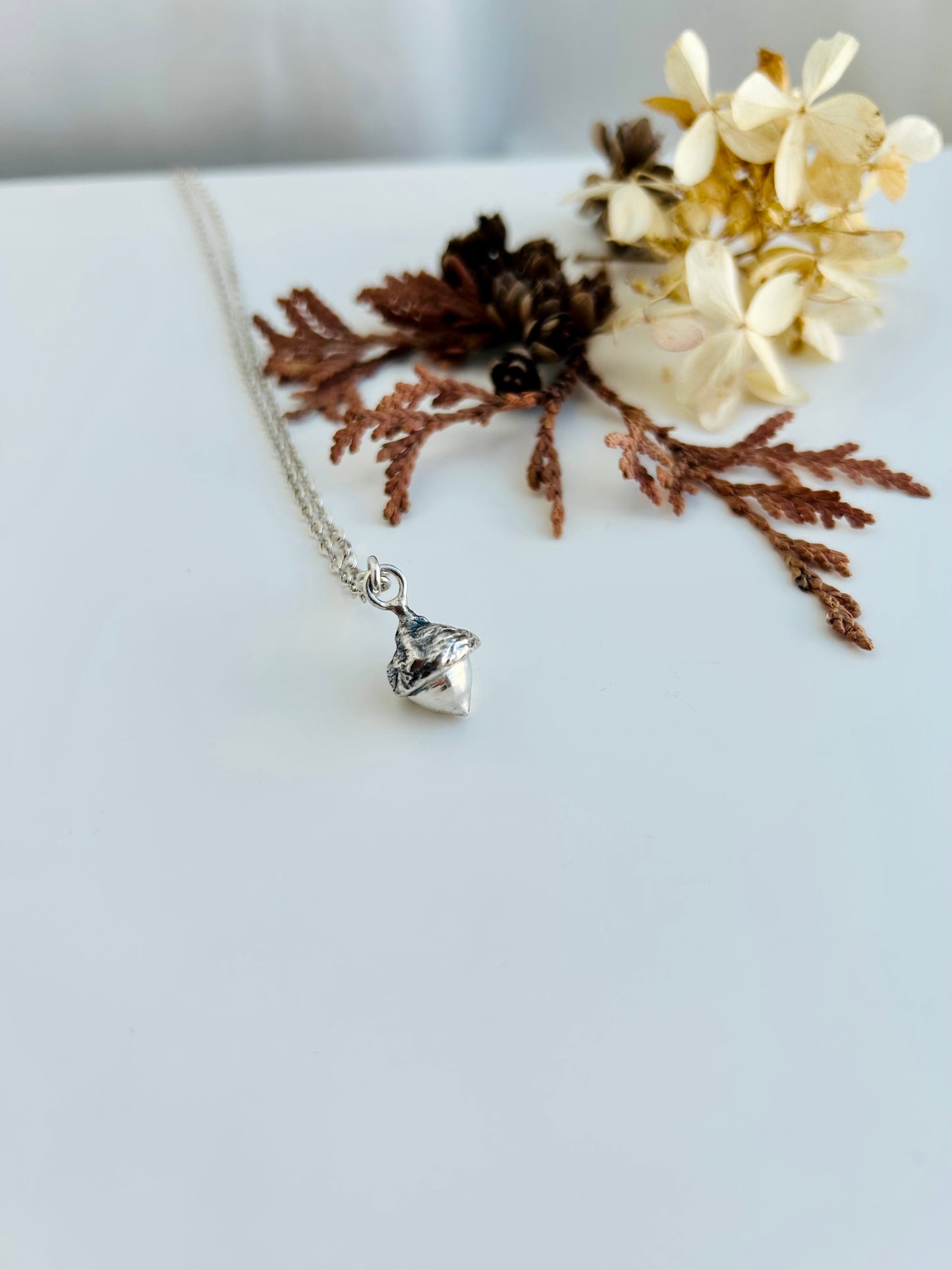 Tiny Acorn Necklace - 20 inch chain
