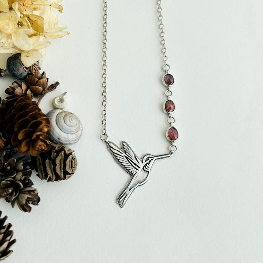 Hummingbird Necklace with Sapphires