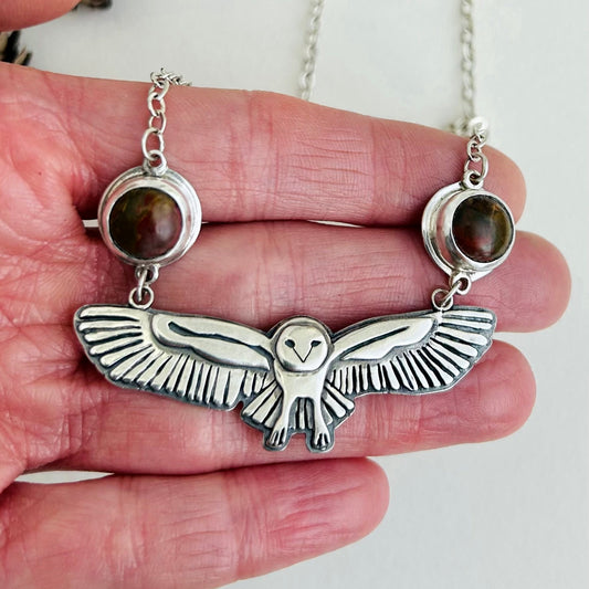 Owl Necklace with Picasso Jasper