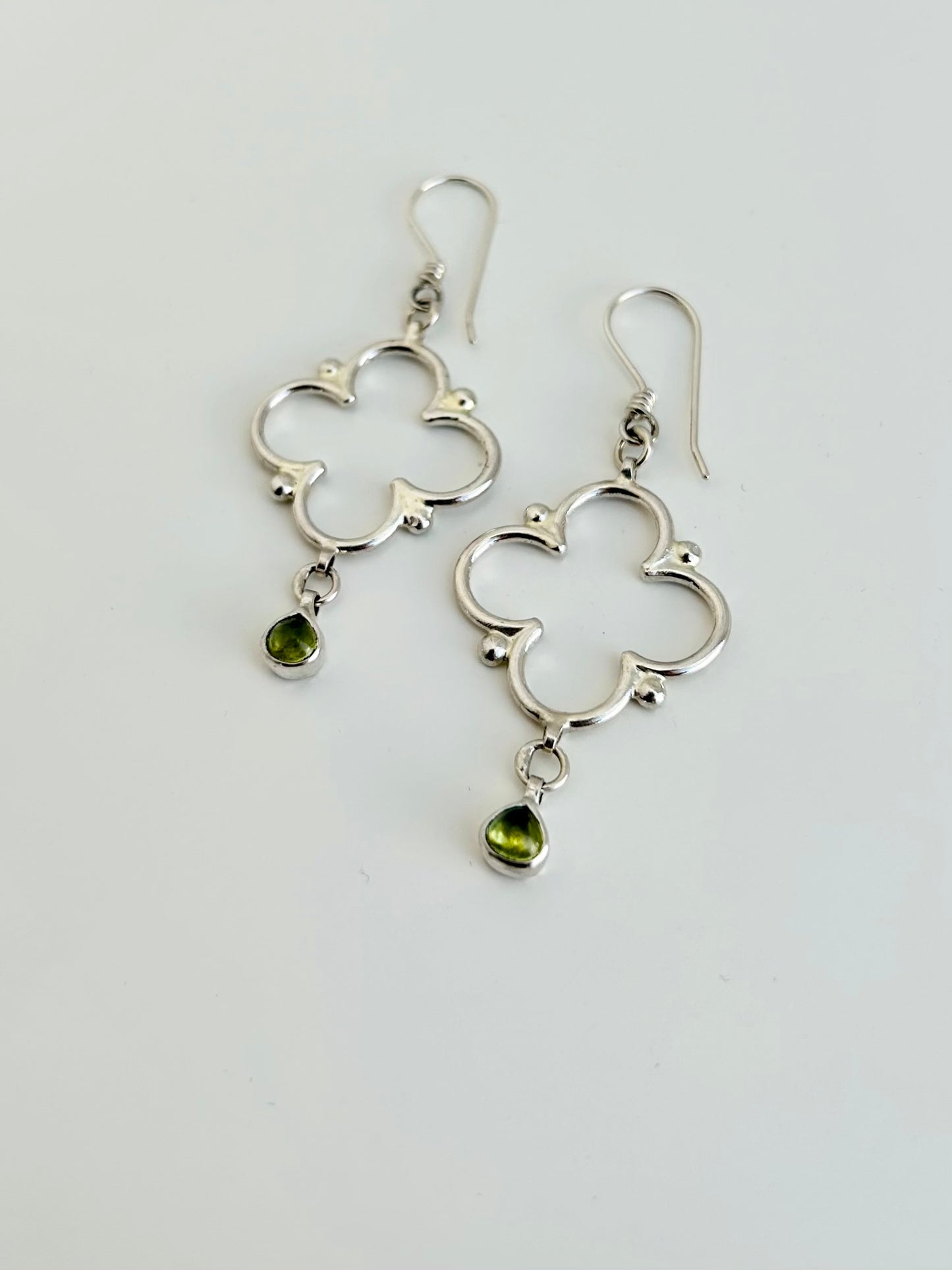 Sacred Feminine Quatrefoil Earrings with Peridot