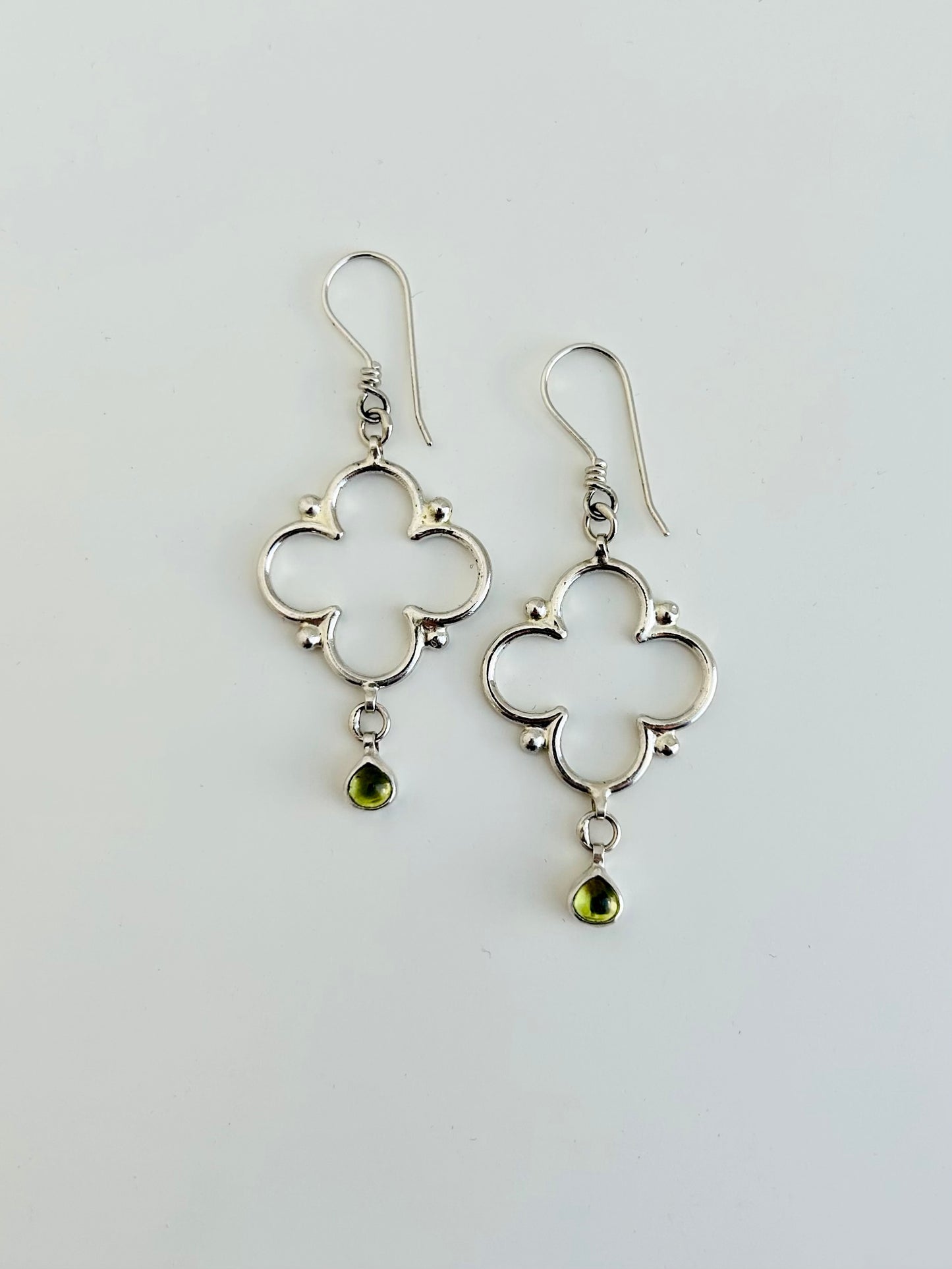 Sacred Feminine Quatrefoil Earrings with Peridot