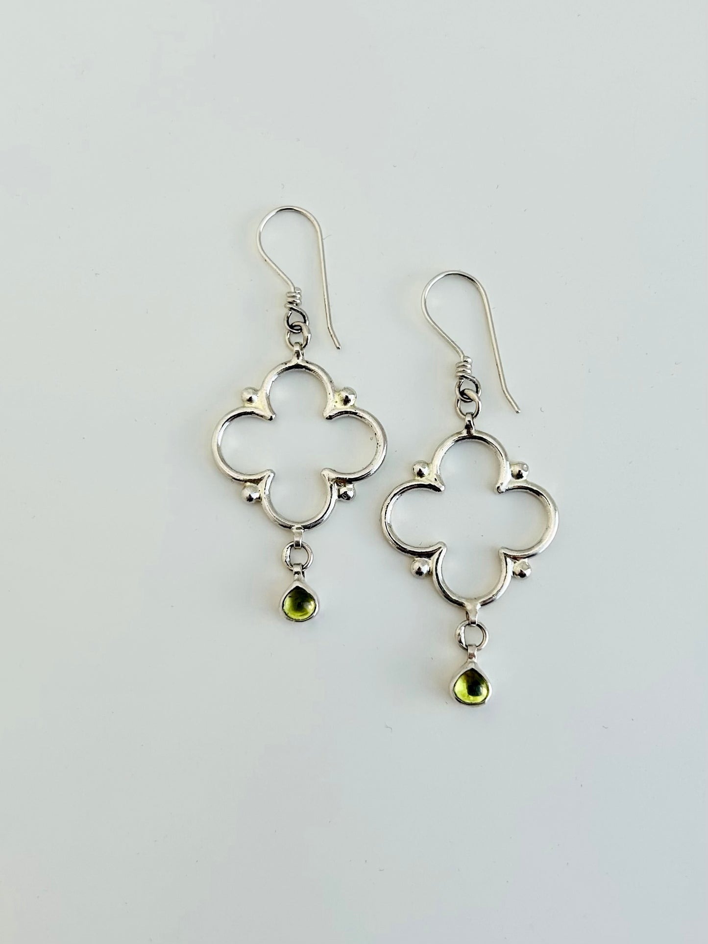 Sacred Feminine Quatrefoil Earrings with Peridot