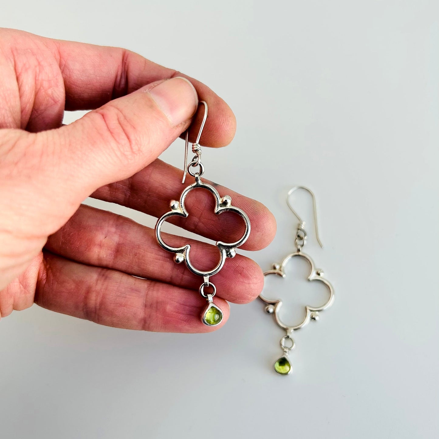Sacred Feminine Quatrefoil Earrings with Peridot