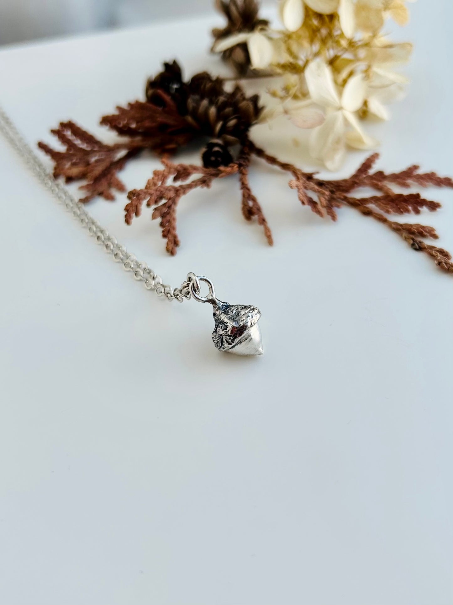 Tiny Acorn Necklace - 20 inch chain