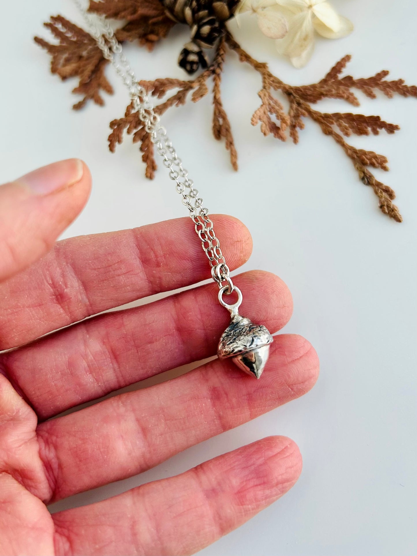 Tiny Acorn Necklace - 20 inch chain