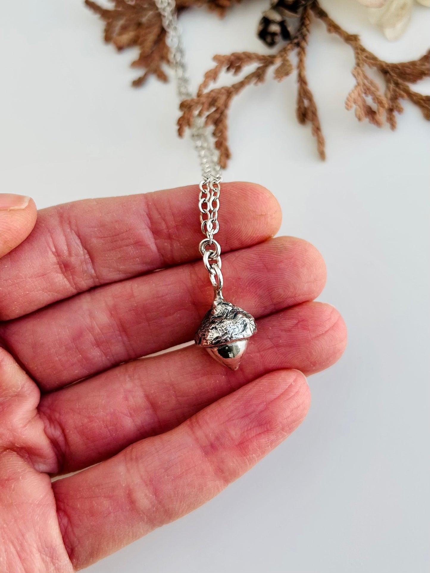 Tiny Acorn Necklace - 20 inch chain