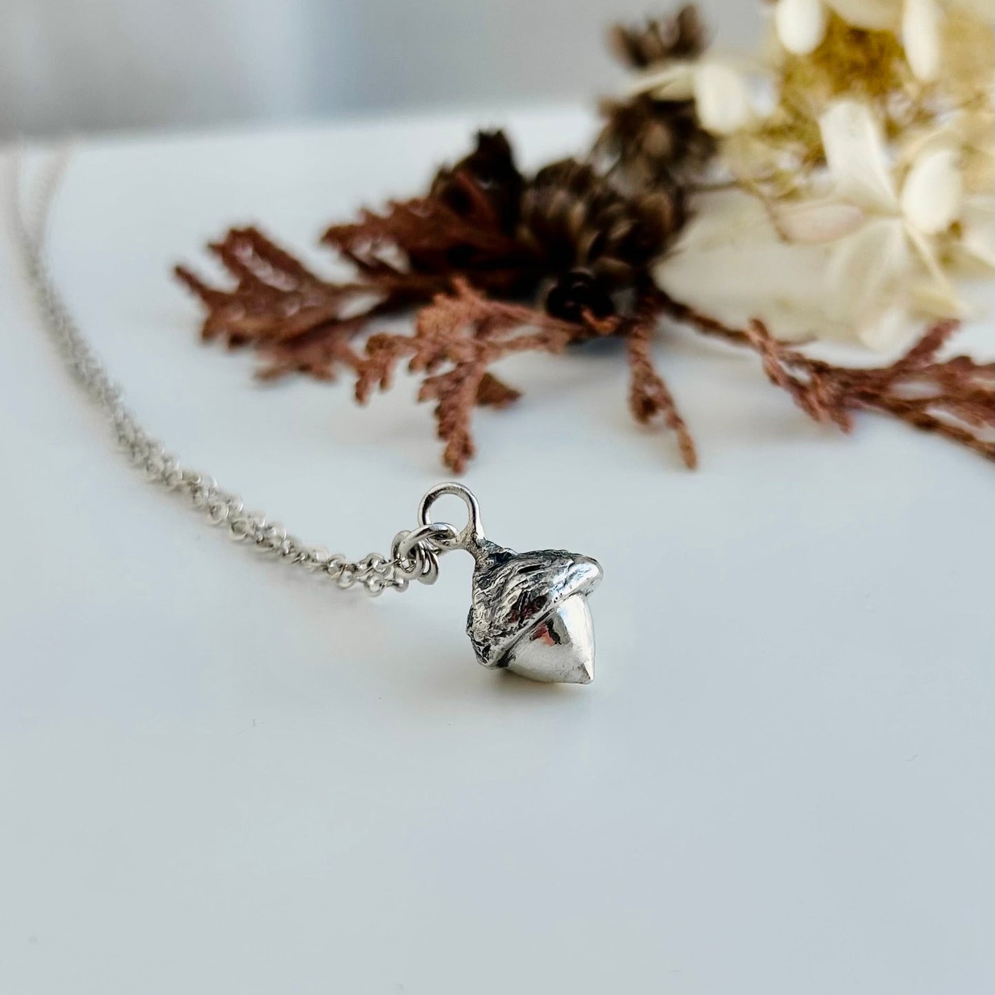 Tiny Acorn Necklace - 20 inch chain
